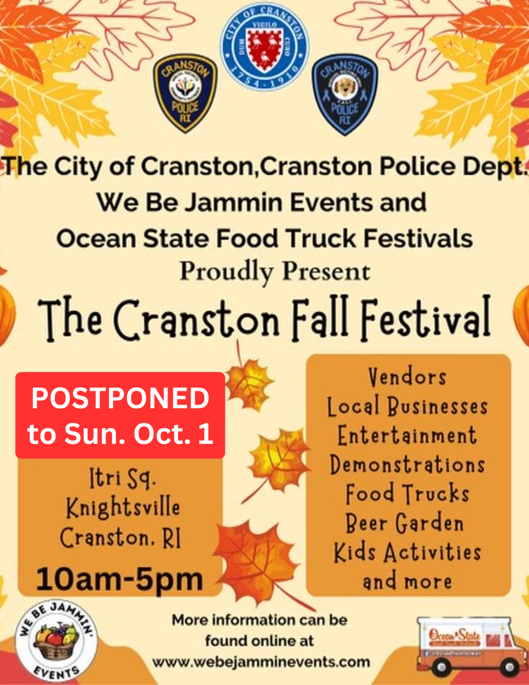 POSTPONED Cranston Fall Festival moved to Sunday, Oct. 1